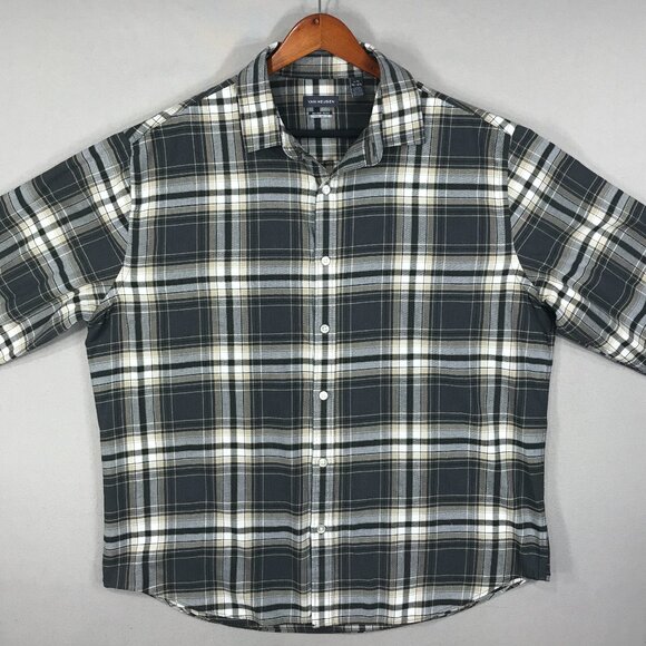 Van Heusen Shirt Men's Large Gray Plaid Regular Fit Never Tuck Button Down LS - Picture 7 of 11